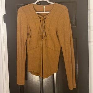 Free People mustard long-sleeve with lace up :: Size M
